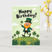 Lucky Birthday Leprechaun Card カード (黄色い花)