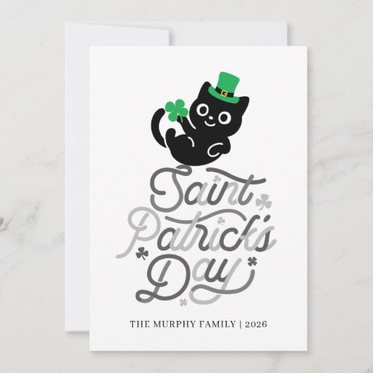 Lucky Black Cat Shamrock Photo St. Patrick's Day シーズンカード (正面)
