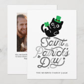 Lucky Black Cat Shamrock Photo St. Patrick's Day シーズンカード (正面/裏面)