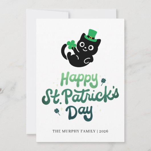 Lucky Black Cat Shamrock Photo St. Patrick's Day シーズンカード (正面)