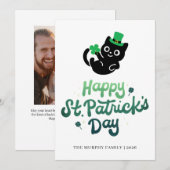 Lucky Black Cat Shamrock Photo St. Patrick's Day シーズンカード (正面/裏面)