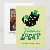 Lucky Black Cat Shamrock Photo St. Patrick's Day シーズンカード (正面/裏面)