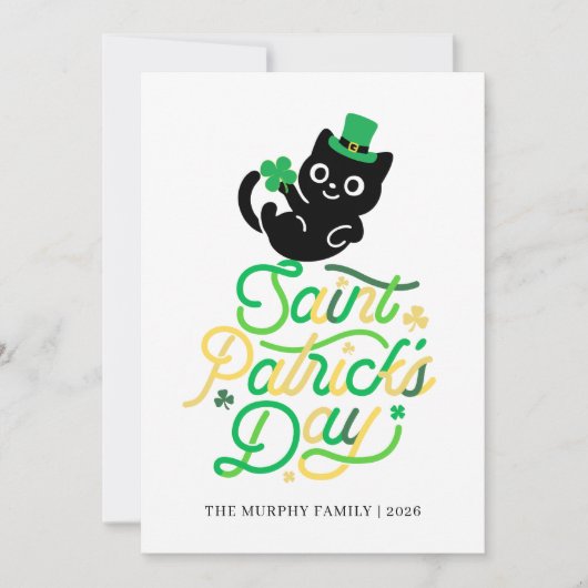Lucky Black Cat Shamrock Photo St. Patrick's Day シーズンカード (正面)
