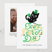 Lucky Black Cat Shamrock Photo St. Patrick's Day シーズンカード (正面/裏面)