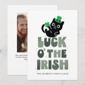 Lucky Black Cat Shamrock Photo St. Patrick's Day シーズンカード (正面/裏面)