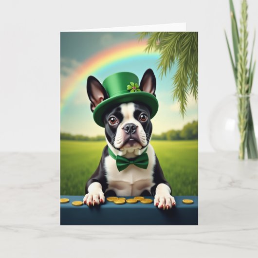 Lucky Boston Terrier Day Card カード (正面)