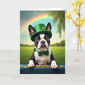 Lucky Boston Terrier Day Card カード (黄色い花)