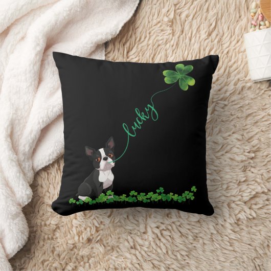 Lucky Boston Terrier Dog Shamrock St Patrick day T クッション (ブランケット)
