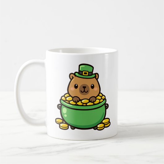 Lucky Capybara Pot of Gold Funny St. Patrick's Day コーヒーマグカップ (左)