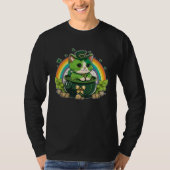 Lucky Cat and Pot Rainbow Shamrock St Patrick s Da Tシャツ (正面)
