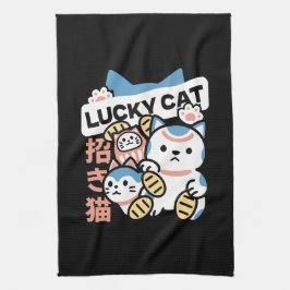 Lucky Cat Art – Maneki Neko with Gold Coin キッチンタオル