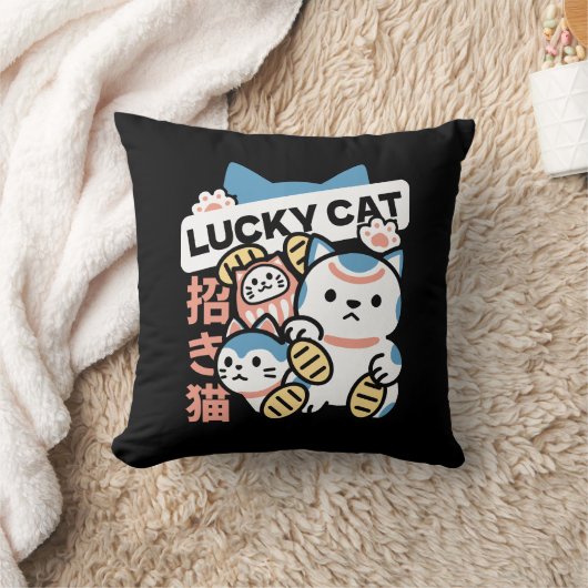Lucky Cat Art – Maneki Neko with Gold Coin クッション (ブランケット)
