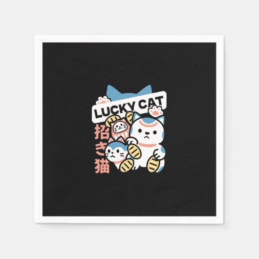 Lucky Cat Art – Maneki Neko with Gold Coin スタンダードカクテルナプキン (正面)