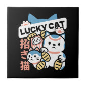 Lucky Cat Art – Maneki Neko with Gold Coin タイル (正面)