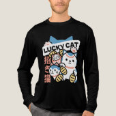 Lucky Cat Art – Maneki Neko with Gold Coin トライブレンドＴシャツ (正面)