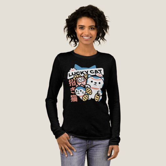 Lucky Cat Art – Maneki Neko with Gold Coin トライブレンドTシャツ (正面全体)