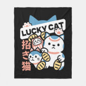 Lucky Cat Art – Maneki Neko with Gold Coin フリースブランケット (正面)