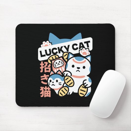 Lucky Cat Art – Maneki Neko with Gold Coin マウスパッド (マウス)