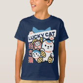 Lucky Cat Art – Maneki Neko with Gold Coin Tシャツ (正面)