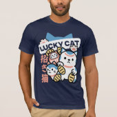 Lucky Cat Art – Maneki Neko with Gold Coin Tシャツ (正面)