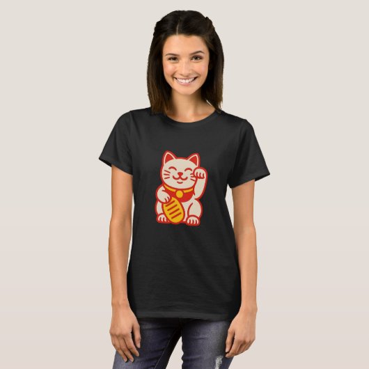 Lucky Cat Charm: Maneki-Neko Power Tシャツ (正面フル)