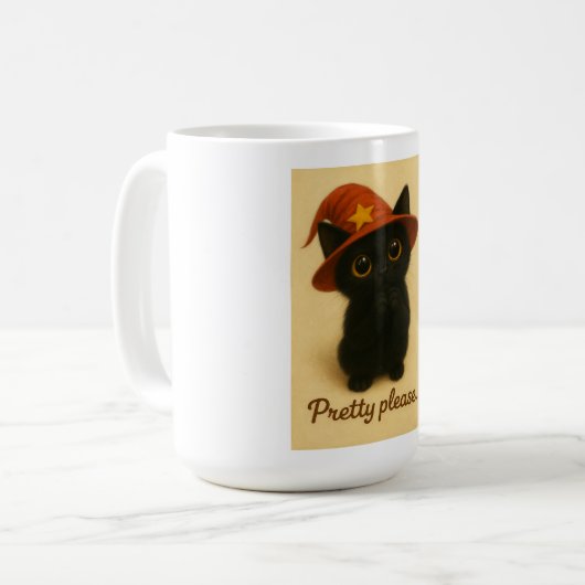 Lucky Cat Emi – Begging Pose Witch Cat Mug コーヒーマグカップ (正面左)