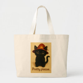 Lucky Cat Emi – Begging Pose Witch Cat Tote Bag ラージトートバッグ
