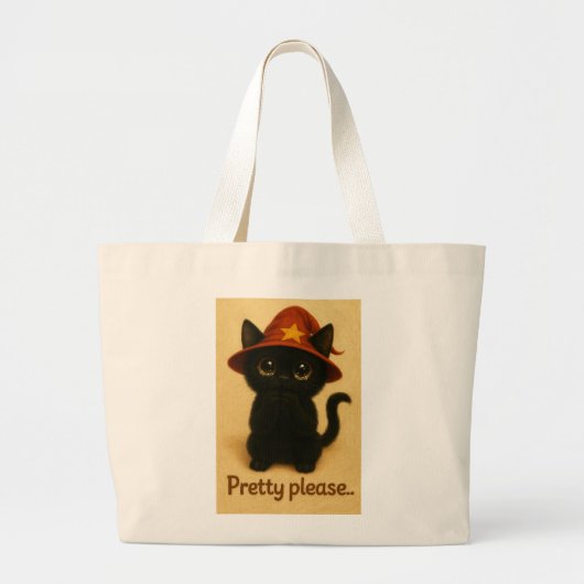 Lucky Cat Emi – Begging Pose Witch Cat Tote Bag ラージトートバッグ (正面)