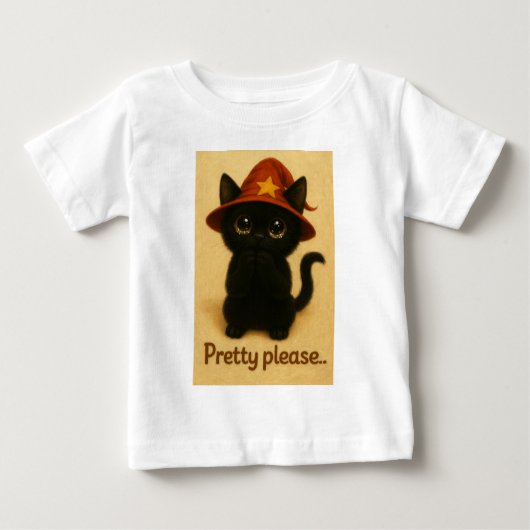 Lucky Cat Emi – Kawaii Begging Pose Witch Cat ベビーTシャツ (正面)