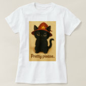 Lucky Cat Emi – Kawaii Begging Pose Witch Cat Tシャツ (デザイン正面)