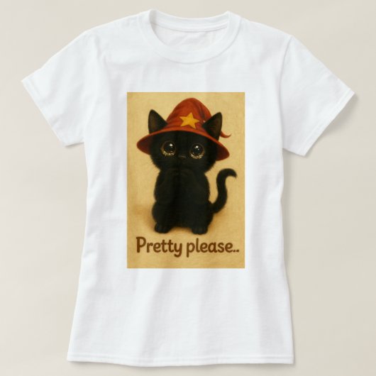 Lucky Cat Emi – Kawaii Begging Pose Witch Cat Tシャツ (デザイン正面)