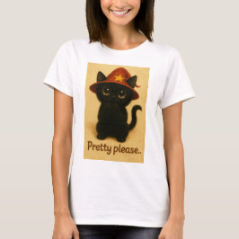 Lucky Cat Emi – Kawaii Begging Pose Witch Cat Tシャツ