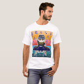 Lucky Cat Maneki Neko DJ Retro Music Art Tシャツ (正面フル)