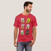 Lucky Cat Maneki Neko family retro Tシャツ (正面フル)