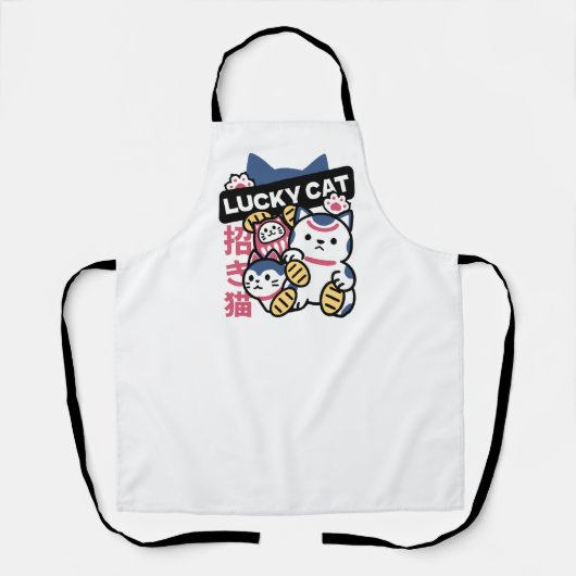 Lucky Cat Maneki Neko – Japanese Fortune Cat エプロン (正面)