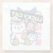 Lucky Cat Maneki Neko – Japanese Fortune Cat ガラスコースター (裏面)