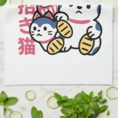 Lucky Cat Maneki Neko – Japanese Fortune Cat キッチンタオル (折り畳み)