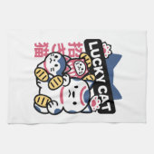 Lucky Cat Maneki Neko – Japanese Fortune Cat キッチンタオル (横)