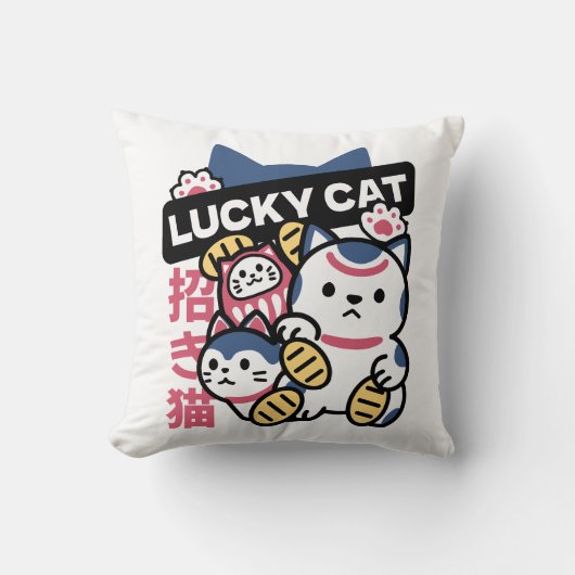 Lucky Cat Maneki Neko – Japanese Fortune Cat  クッション (正面)