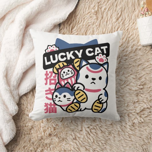Lucky Cat Maneki Neko – Japanese Fortune Cat  クッション (ブランケット)