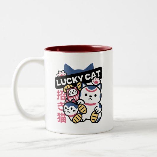 Lucky Cat Maneki Neko – Japanese Fortune Cat ツートーンマグカップ (左)