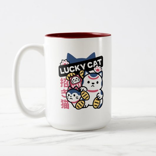 Lucky Cat Maneki Neko – Japanese Fortune Cat  ツートーンマグカップ (左)