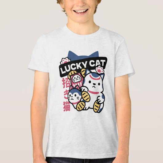 Lucky Cat Maneki Neko – Japanese Fortune Cat  トライブレンドＴシャツ (正面)