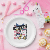 Lucky Cat Maneki Neko – Japanese Fortune Cat  ペーパープレート (パーティー)