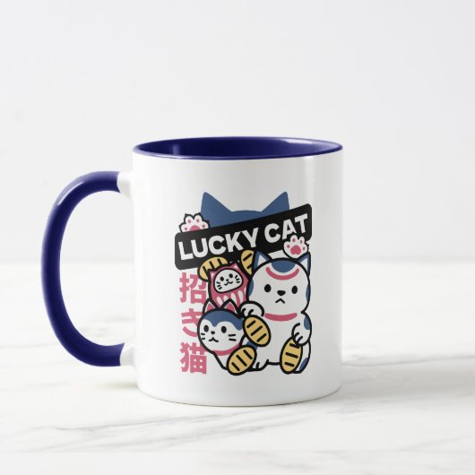 Lucky Cat Maneki Neko – Japanese Fortune Cat  マグカップ (左)