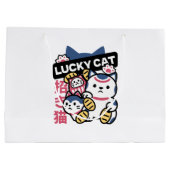 Lucky Cat Maneki Neko – Japanese Fortune Cat ラージペーパーバッグ (裏面)