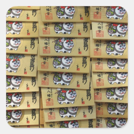 Lucky Cat Prayer Plaques: Tokyo, Japan Postcard スクエアシール (正面)