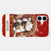 Lucky Cat With Gold Coins Monogrammed iPhoneケース (裏面横)