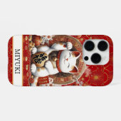 Lucky Cat With Gold Coins Monogrammed iPhoneケース (裏面横)