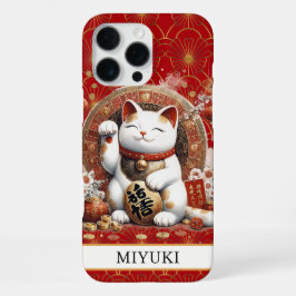 Lucky Cat With Gold Coins Monogrammed iPhone 16 Pro Maxケース